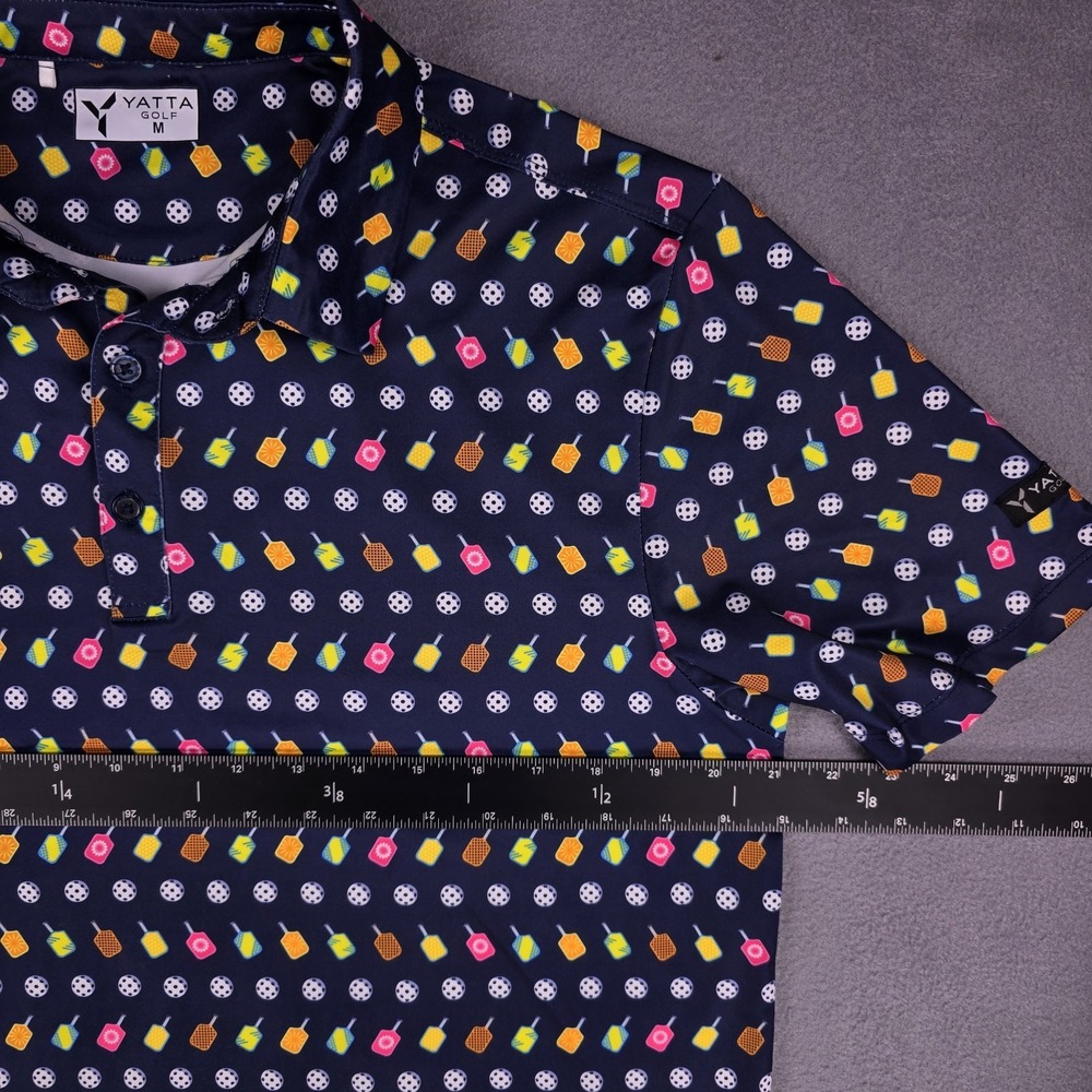 Pickle Ball Yatta Golf Mens Medium Polo Shirt Blue‎ with All Over Print AOP - Picture 7 of 8